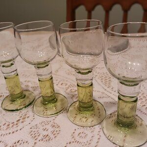 Vintage Bormioli Rocco Limoncino 2 ounce Green Cordiol Glasses Set of Four
